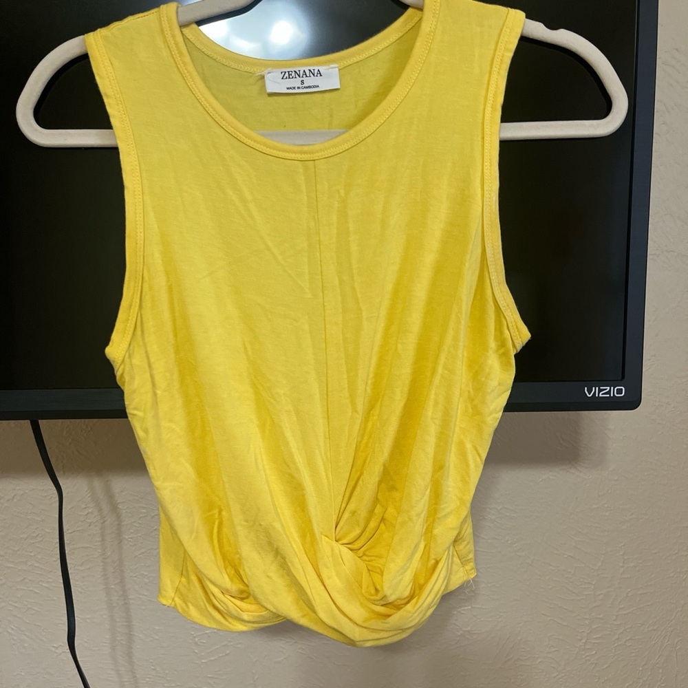 Zenana Outfitters Bright Yellow Twist-Front Tank Top